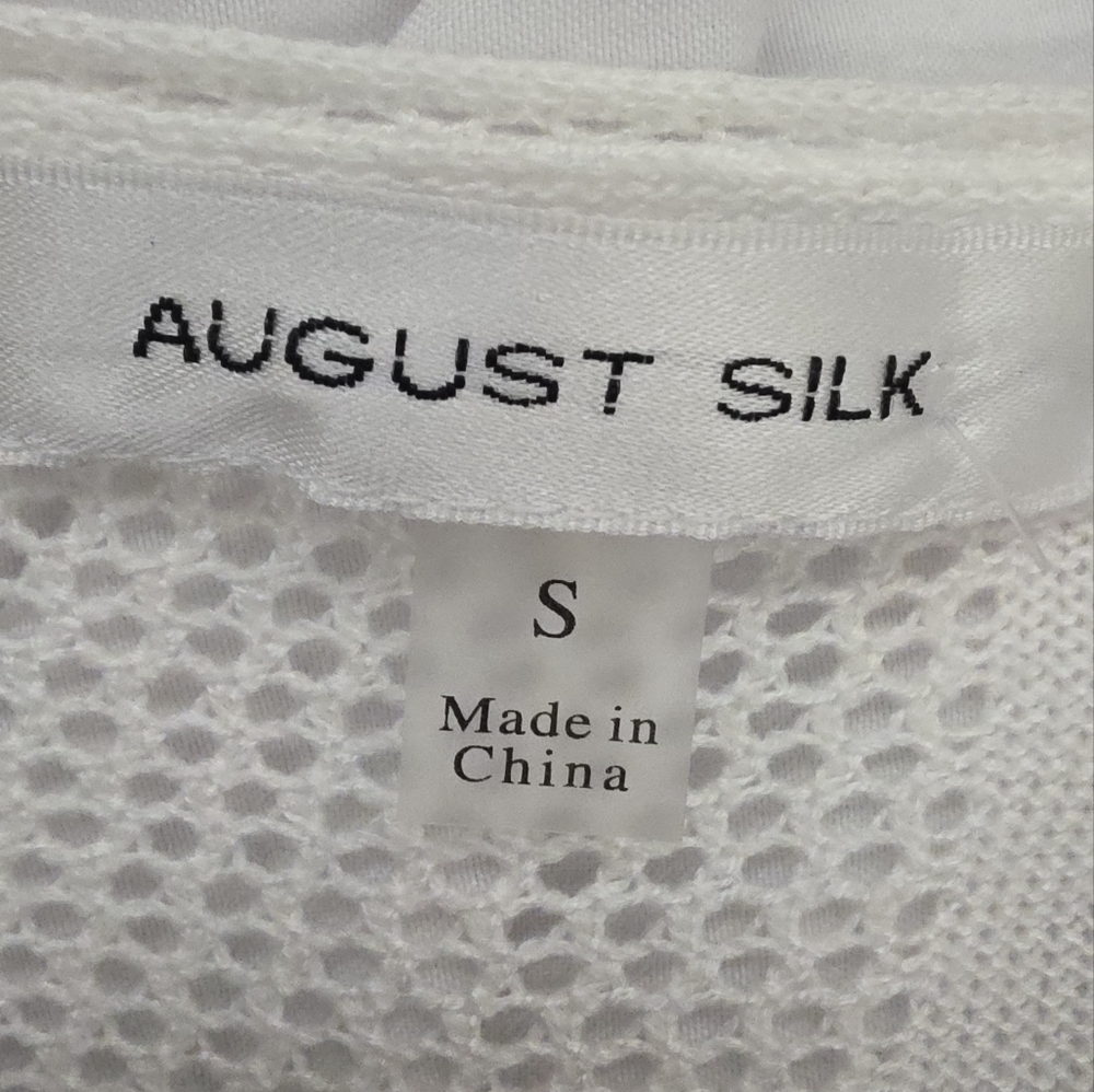 🍁August Silk White Open Front Cardigan Mesh Knit Lightweight Draped Size Small - Picture 3 of 7
